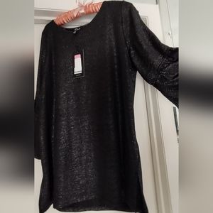 Beautiful Black w/Silver Metallic Cut out shoulders Dress blouse Fits like XL 14